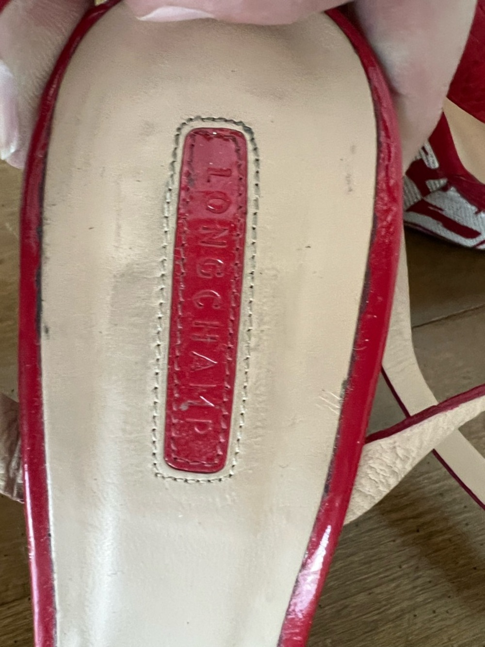 Longchamp‎ Red Textured Open-Toe Ankle Strap Heels Size 7.5 (38) - Picture 5 of 6